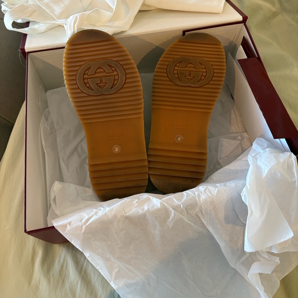 Gucci Beige and Brown platform GG Pattern Slides-worn once! Comes with bag/box - Picture 9 of 14